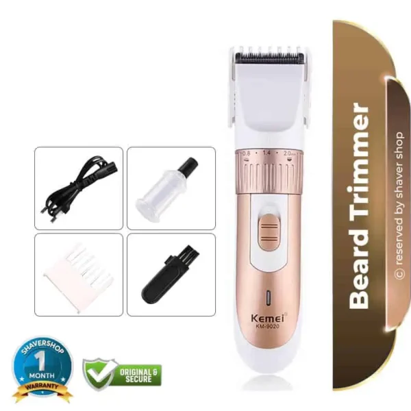Kemei KM-9020 Exclusive Rechargeable Hair Clipper & Trimmer - White & Silver